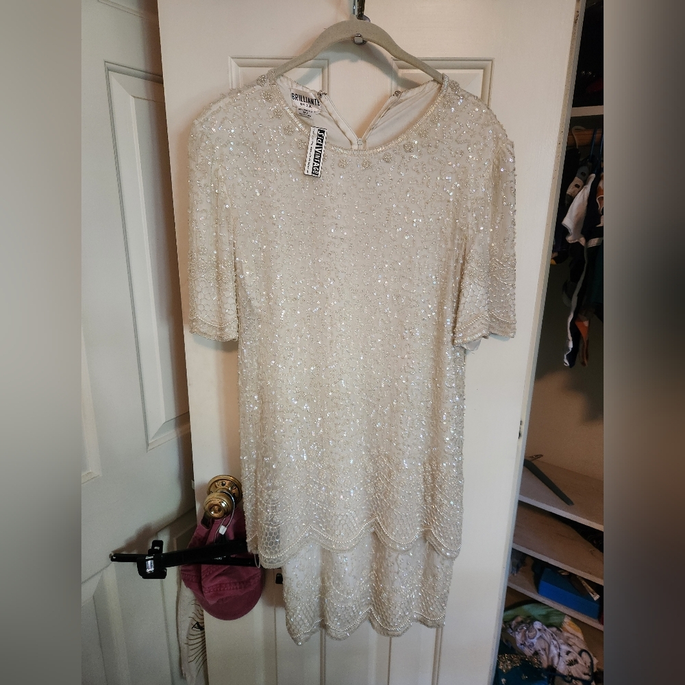 Vintage scalloped beaded white gown brilliante nwt